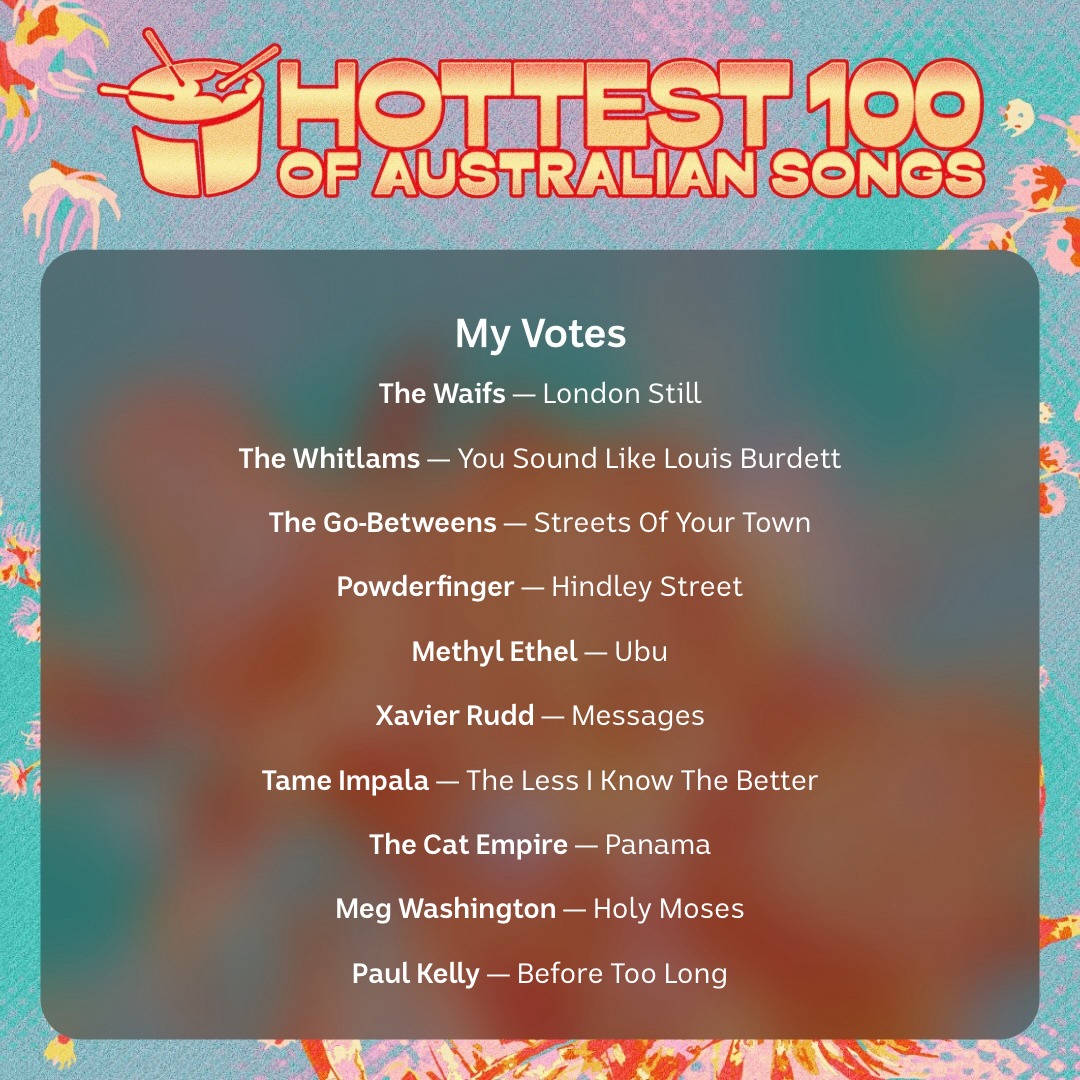 Final form. Still want to tweak it tbh. Psyched that I'm going to be roadtripping with one of my favourite allies whilst the count down is on. So many memories so, many stories attached to these songs. ❤️